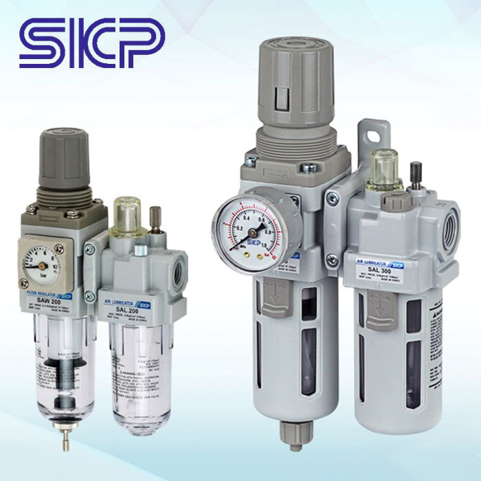 "SKP" Air Unit แบบ 2ตอน , Air Filter Regulator+Lubricator, SAU Series<br/>SAU110 – SAU610 Series